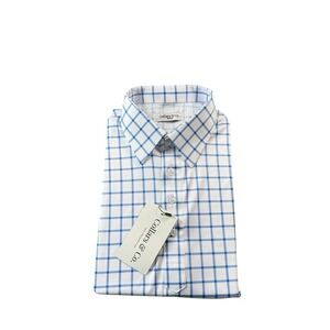 Collars & Co. White Blue Windowpane Checked Dress Collar Men's Polo Shirt M NWT